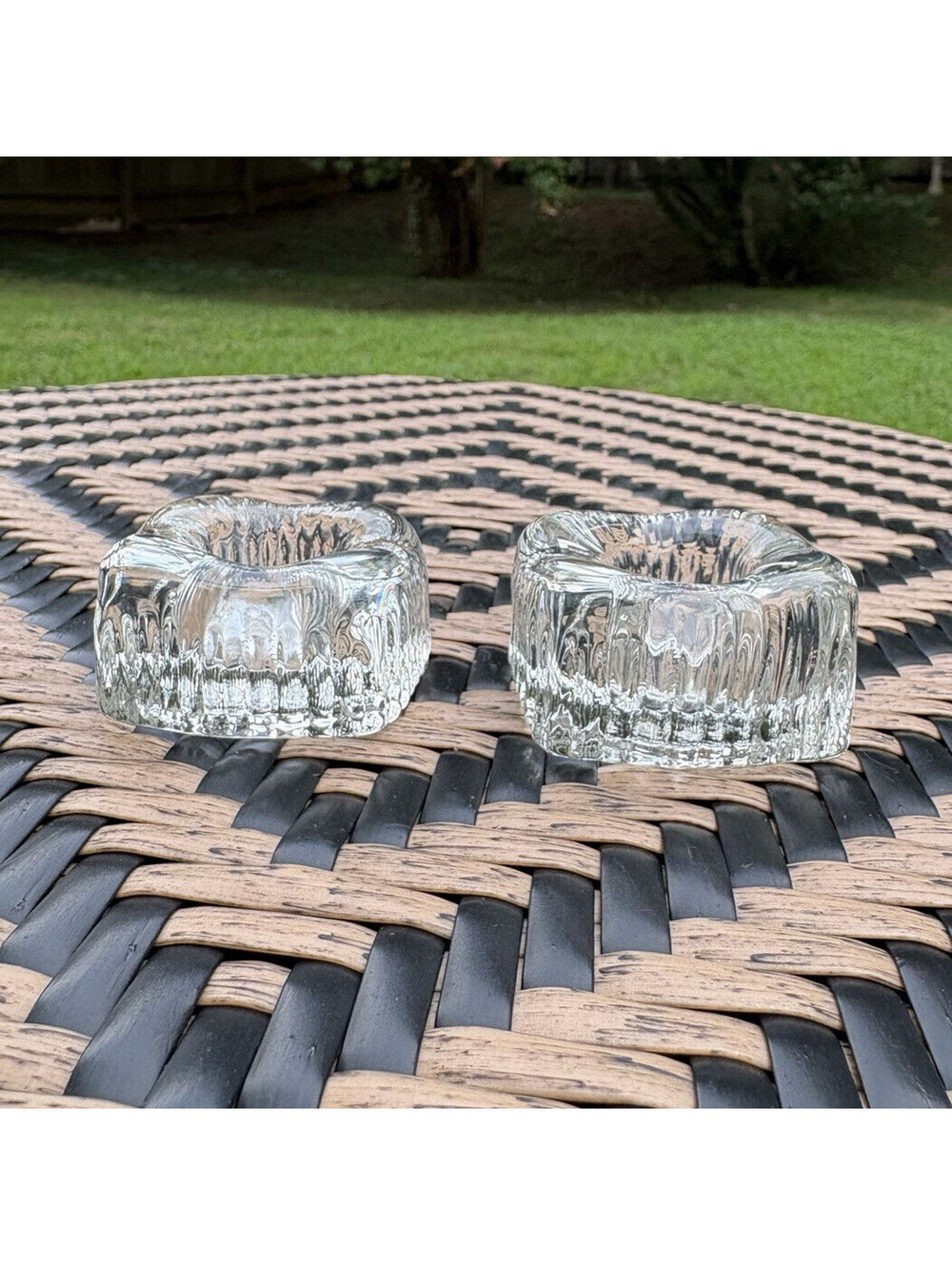 Set of 2 Clear Pressed Glass Square Decorative Candle Holders